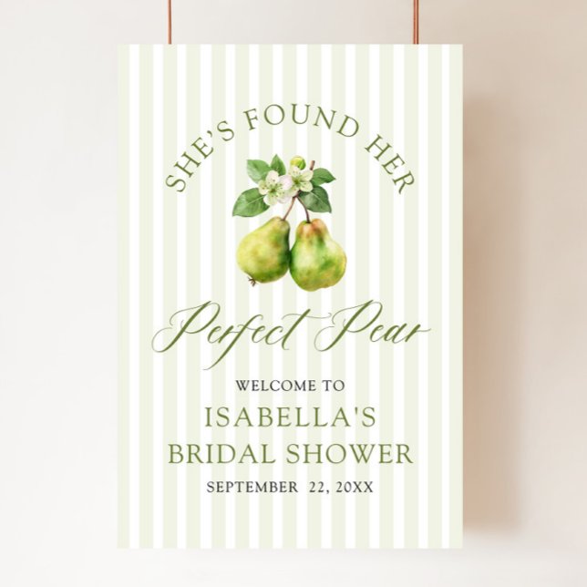 Poster Mariage Parfait Poire Gingham Vert Moderne (Modern Green Gingham Perfect Pear Bridal Shower Welcome Sign)