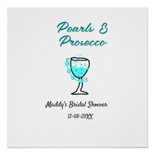 Poster Mariage perles et prosecco nom bleu noir