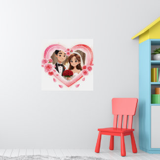 Poster Mariage personnalisé - Coeur d'aquarelle romantiqu