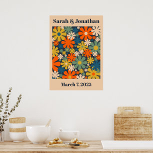 Poster Mariage personnalisé ou Anniversaire rétros Floral