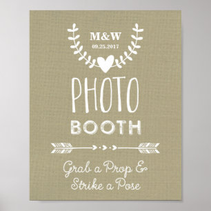 Poster Mariage Photo Booth Signal Burlap Hearts Flèches