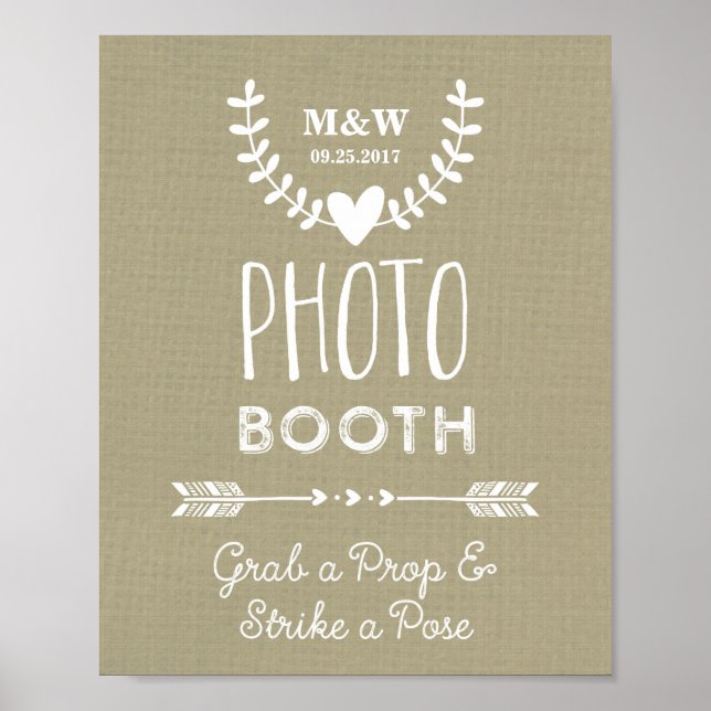 Poster Mariage Photo Booth Signal Burlap Hearts Flèches (Devant)
