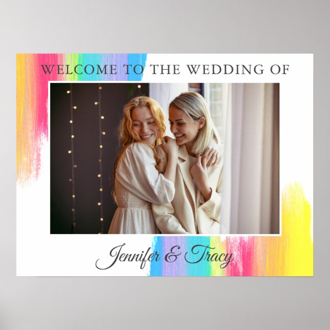 Poster Mariage photo chic Rainbow Couple Bienvenue (Devant)