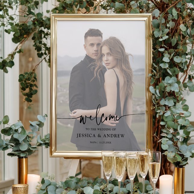 Poster Mariage photo design élégant et moderne Bienvenue (Modern Elegant Script Photo Wedding Welcome Poster)