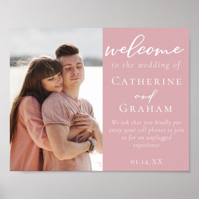 Poster Mariage photo Dusty Rose rose Couple Bienvenue (Devant)