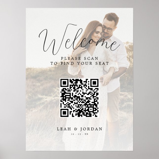 Poster Mariage photo numérique QR Code de siège graphique (Devant)