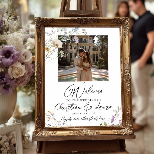 Poster Mariage photo signe de bienvenue avec fleurs sauva (Créateur téléchargé)