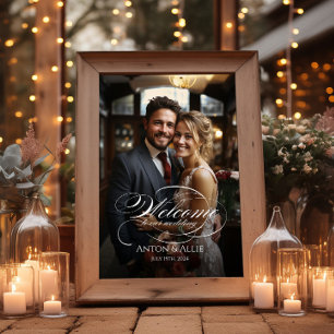 Poster Mariage photo signe de bienvenue élégant calligrap