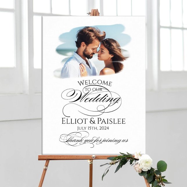 Poster Mariage photo signe de bienvenue élégant calligrap (Créateur téléchargé)