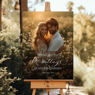 Poster Mariage photo signe de bienvenue élégant calligrap
