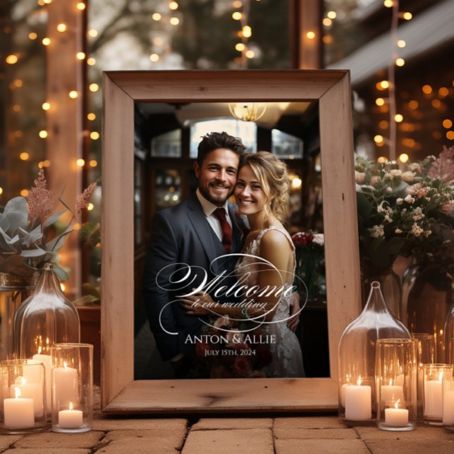 Poster Mariage photo signe de bienvenue élégant calligrap (Créateur téléchargé)