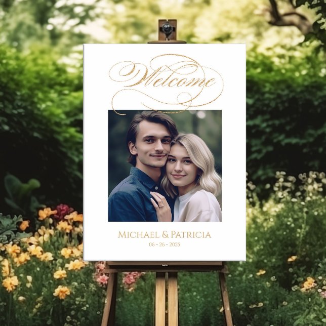 Poster Mariage photo signe de bienvenue élégant or callig (Créateur téléchargé)