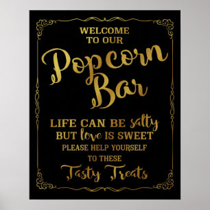 Poster Mariage Popcorn Bar signe or élégant