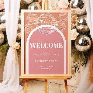 Poster Mariage rétro disco rose et orange Groovy