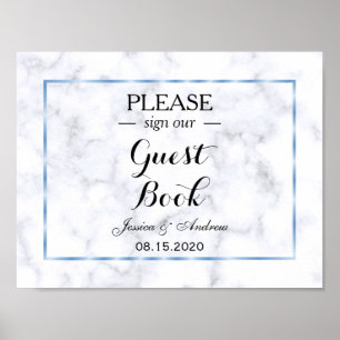 Poster Mariage romantique Blue Marble