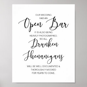 Poster Mariage romantique Open Bar, shenanigans ivres