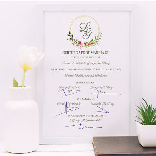 Poster Mariage romantique Rouge & rose Floral Garland