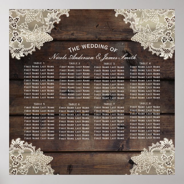 Poster Mariage Romantique Rustique Bois & Dentelle Plan d (Devant)