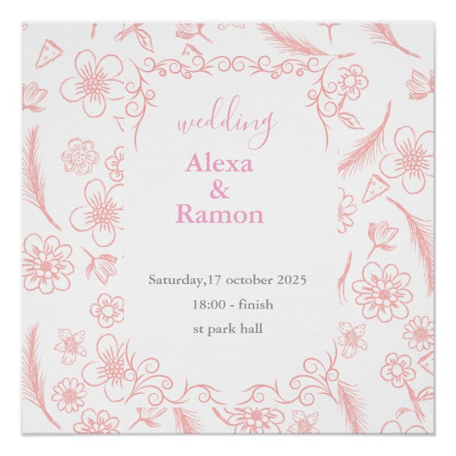 Poster mariage rose (Devant)