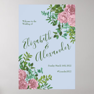 Poster Mariage rose bleu Roses floraux