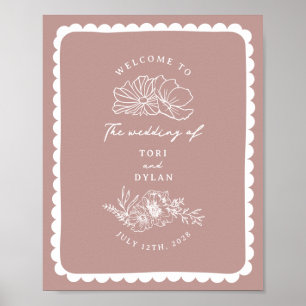 Poster Mariage rose de la frontière florale Bienvenue