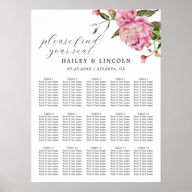 Poster Mariage rose Floral (Devant)