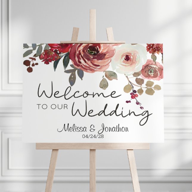 Poster Mariage Rose Red Blush Floral (Créateur téléchargé)