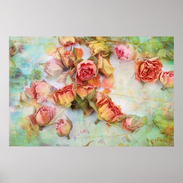 Poster mariage rose vintage sec (Devant)