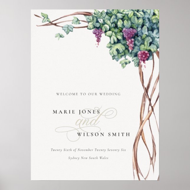 Poster Mariage Rustic Chic Watercolor Bienvenue (Devant)