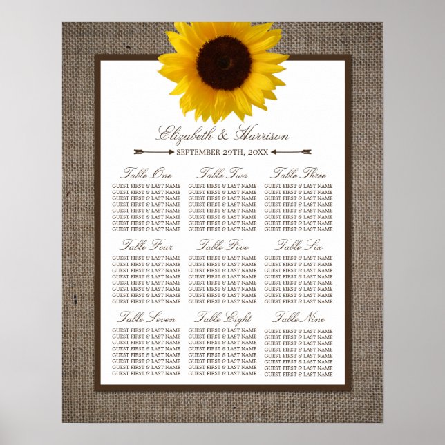 Poster Mariage rustique au tournesol et à la toile de jut (Devant)
