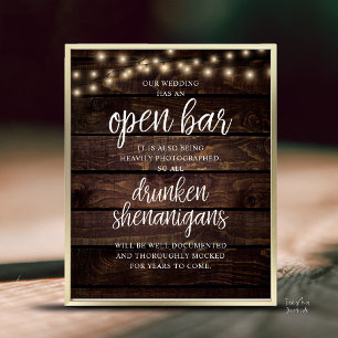 Poster Mariage Rustique Bar Ouvert, Frasques d'Ivrognes