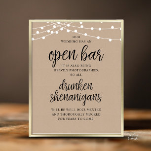 Poster Mariage Rustique Bar Ouvert, Frasques d'Ivrognes