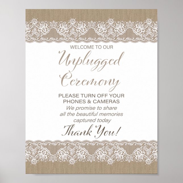Poster Mariage rustique Burlap and Lace non connecté (Devant)