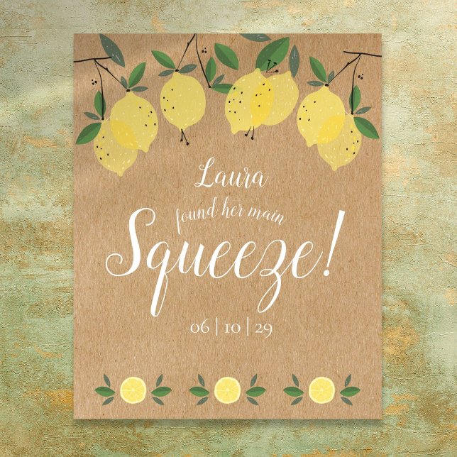 Poster Mariage Rustique Citron Squeeze Shower de Mariée (Rustic Main Squeeze Lemons Bridal Shower Poster)
