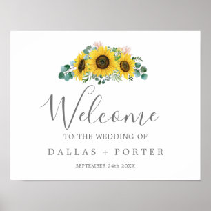 Poster Mariage rustique de tournesol Eucalyptus Bienvenue
