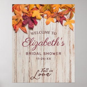 Poster Mariage Rustique Fête de Fiançailles Bois Feuilles