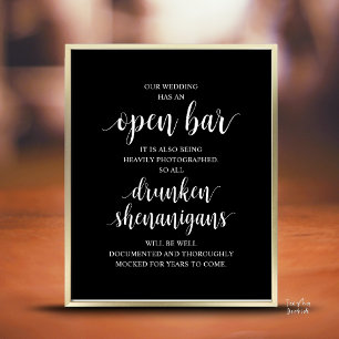 Poster Mariage Rustique Moderne : Bar Ouvert et Shenaniga
