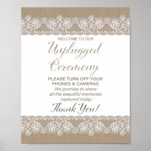Poster Mariage rustique toile de jute et dentelle sans ap