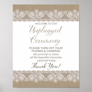 Poster Mariage rustique toile de jute et dentelle sans ap