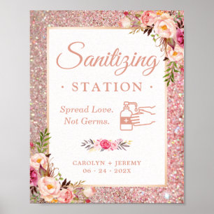Poster Mariage Sanitizing Station Signal Rose Gold Floral