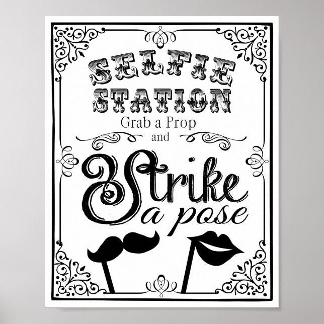 Poster Mariage selfie photo panneau photo noir et blanc (Devant)
