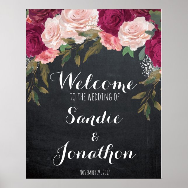 Poster Mariage Signal de bienvenue chalkboard floristes b (Devant)