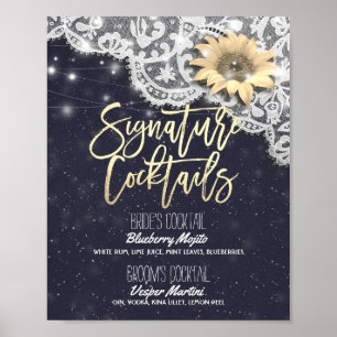 Poster Mariage Signature Boire Menu Dentelle Tournesol Lu