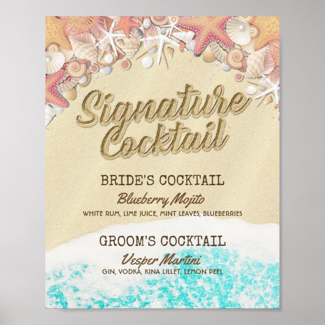 Poster Mariage Signature Boire Menu Été Plage Starfish (Devant)