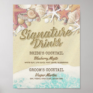 Poster Mariage Signature Boire Menu Été Plage Starfish