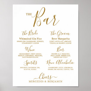 Poster Mariage Signature Boire personnalisé Gold Bar