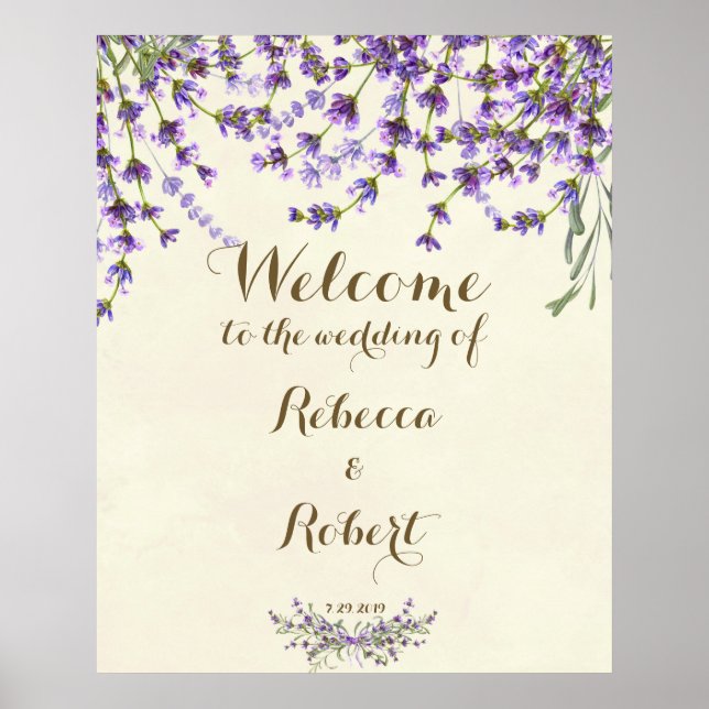 Poster mariage signe d'accueil ivoire Lavande violet fleu (Devant)