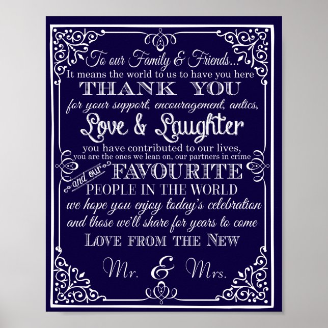 Poster Mariage signe merci de nouveau Mr & Mrs. (Devant)