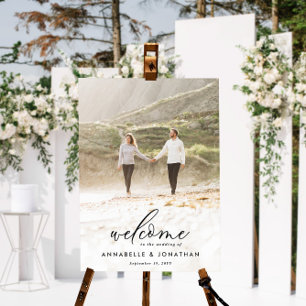 Poster Mariage simple photo de bienvenue eucalyptus budge