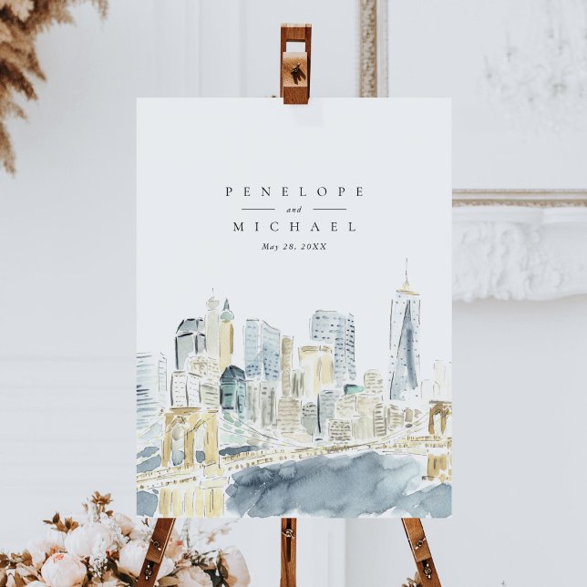 Poster Mariage Skyline de New York (Watercolor New York City skyline wedding welcome sign.)
